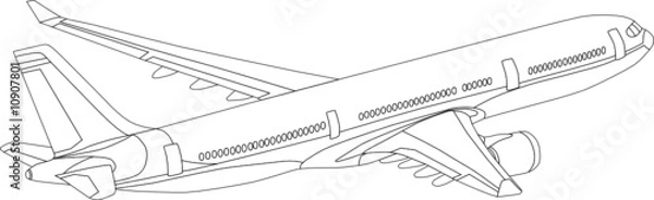 Fototapeta vector - contour aircraft  isolated on white background