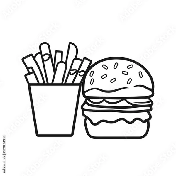 Fototapeta Burger and fries icon in minimalist vector style
