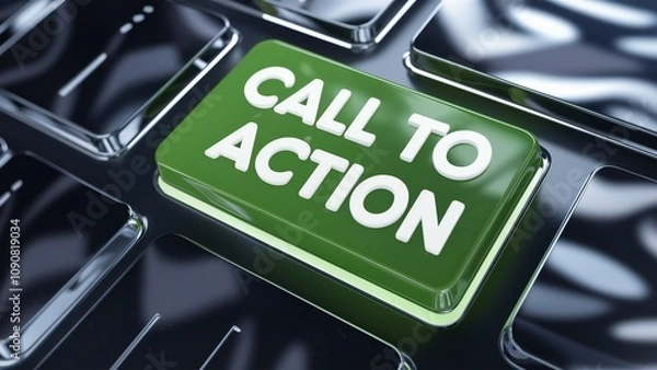 Fototapeta A close-up of a keyboard with a green "Call to Action" button, symbolizing urgency, digital marketing, and online engagement.