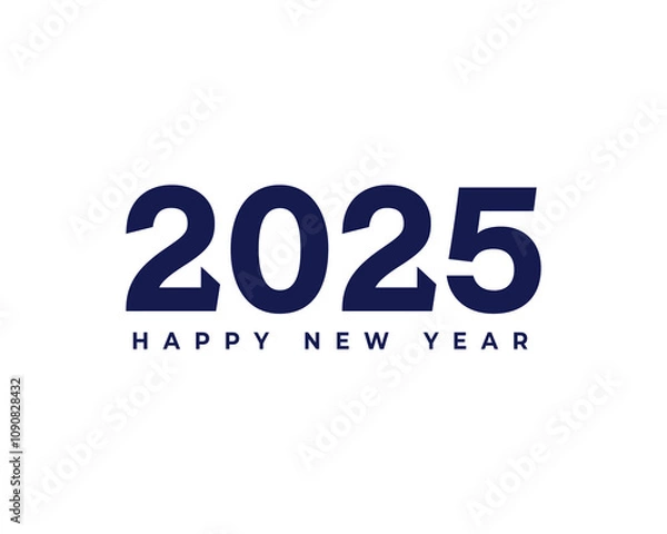 Obraz Happy New Year 2025 text design. Vector illustration isolated on white background.
