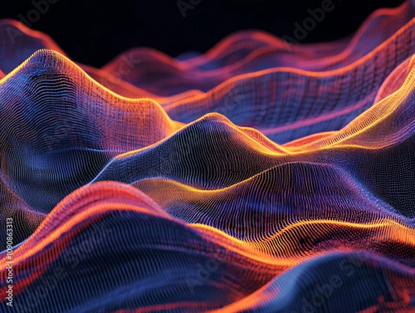 Fototapeta Abstract digital waves in vibrant colors create dynamic and flowing representation of data streams, evoking sense of movement and energy