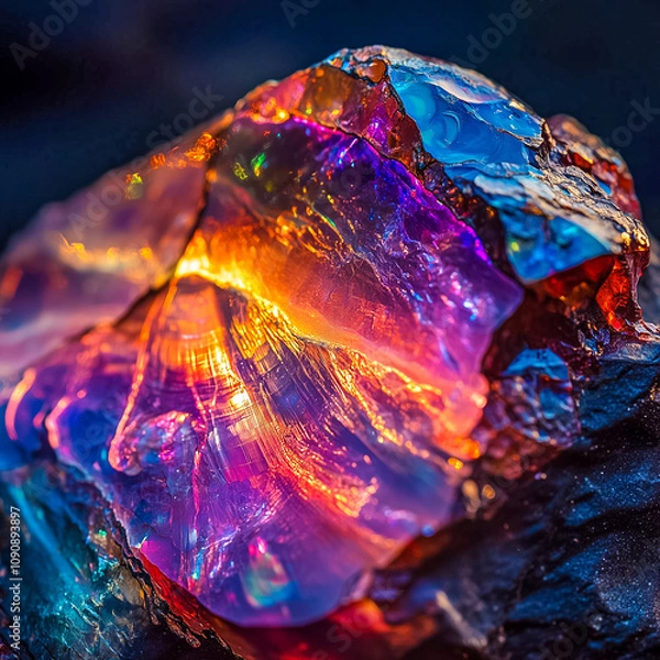 Fototapeta Vibrant opal shows dazzling colors and light patterns with its stunning swirls and texture