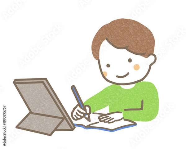 Obraz タブレットを使って勉強する子ども