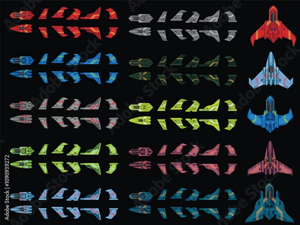 Fototapeta Vector elements for space ships video games