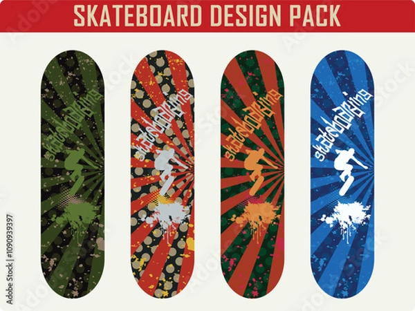 Fototapeta Abstract polka dots and rays skateboard design vector pack