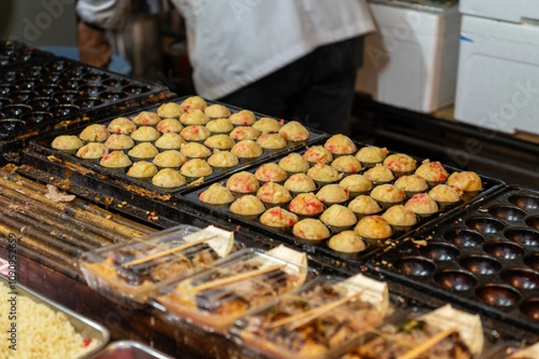Obraz 日本の祭りの屋台で売られているたこ焼き