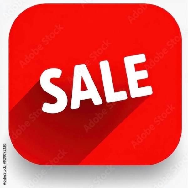 Fototapeta App icon, flat design style, red square with the word "SALE" in white letters on it, simple, white background, app store mockup