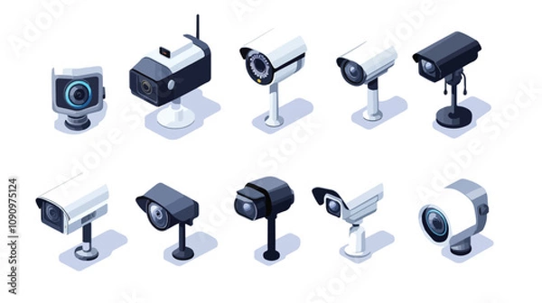 Fototapeta Isometric Security Camera Icon Set for Surveillance System Concepts
