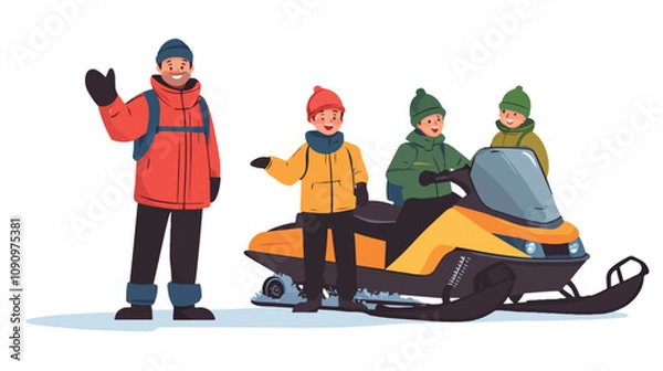 Fototapeta Mature Man Gesturing While Snowmobiling Adventure