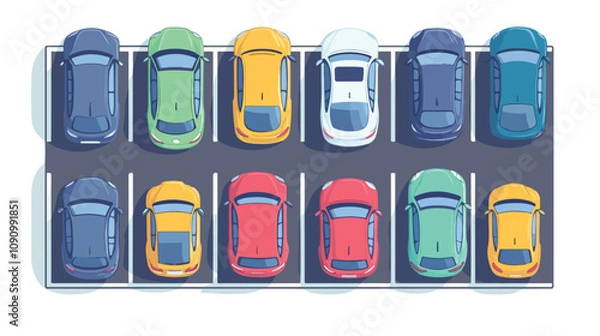 Fototapeta Parallel Parking Top View with Multicolored Cars