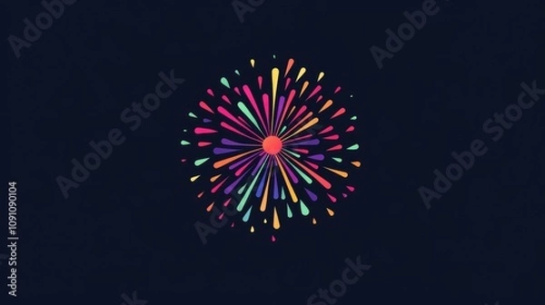 Fototapeta Minimalist New Year 2025 logo with a colorful fireworks icon, representing a safe and exciting celebration