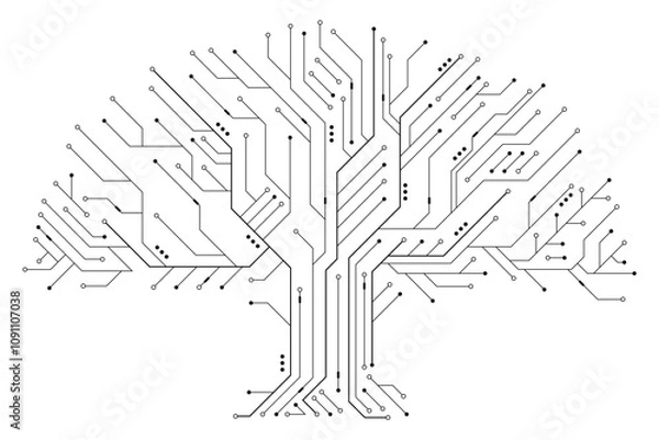 Obraz Circuit board tree. Tree data technology circuit line. Abstract futuristic circuit board. Futuristic technology design elements. Vector illustration