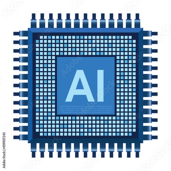 Fototapeta Artificial intelligence chip. AI processor concept. Futuristic microchip processor. AI chip symbol. Technology innovation concept. Vector illustration