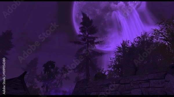 Obraz the forest under the purple moonlight