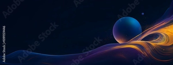 Fototapeta Abstract wallpaper for a mobile phone, featuring vibrant blue and purple hues with yellow brush strokes in the style of Planet Saturn