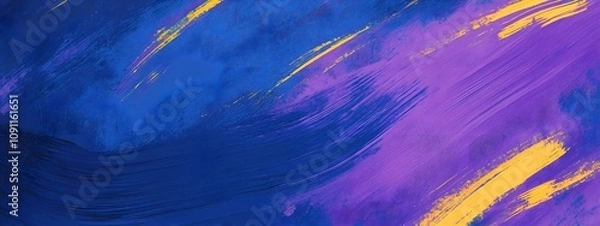 Fototapeta Abstract wallpaper for a mobile phone, featuring vibrant blue and purple hues with yellow brush strokes in the style of Planet Saturn
