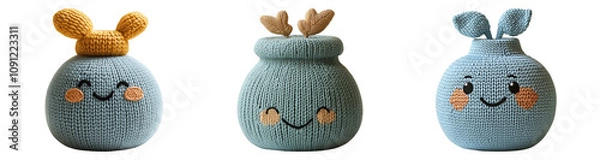 Obraz Cute Knitted Characters on Transparent Background