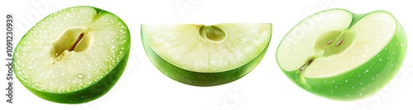 Obraz Fresh Green Apple Slices on Transparent Background