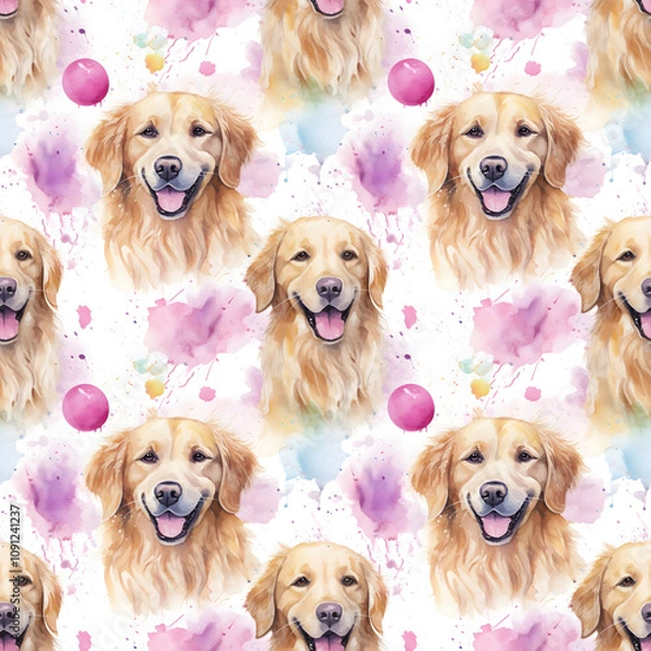 Obraz Seamless pattern watercolor dogs background