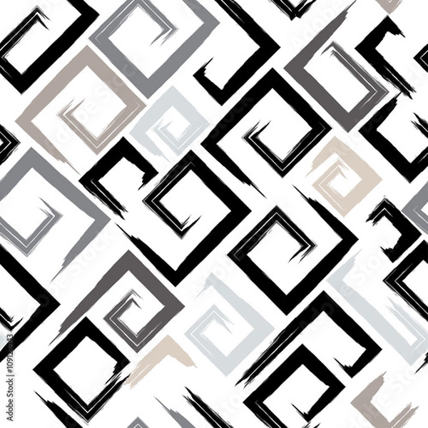 Fototapeta Cute vector geometric seamless pattern. Brush strokes, arrows. Hand drawn grunge texture. Abstract forms. Endless texture can be used for printing onto fabric or paper