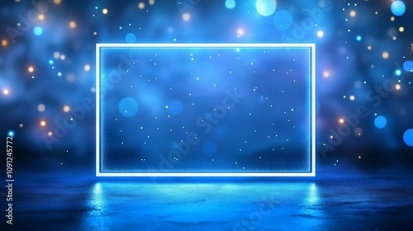 Fototapeta Glowing Blue Frame with Bokeh Lights in an Ethereal Background Perfect for Modern Design Projects, Advertising Campaigns, and Creative Presentations