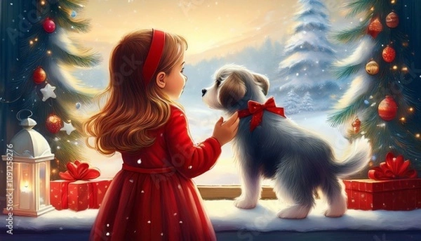 Obraz child playing with dog