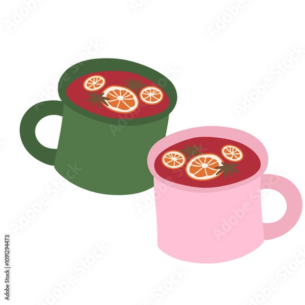 Fototapeta Illustration of two mugs with mullet wine
