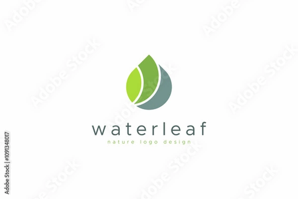 Fototapeta Leaf And Water Logo Image. Green Leaf Combined With Waterdrop Isolated On White Background. Flat Vector Logo Design Template Element Usable For Nature And Environment Logos.
