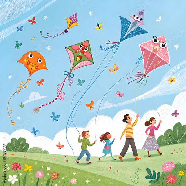 Obraz A playful cartoon-style illustration bursting with vibrant colors and imaginative characters.