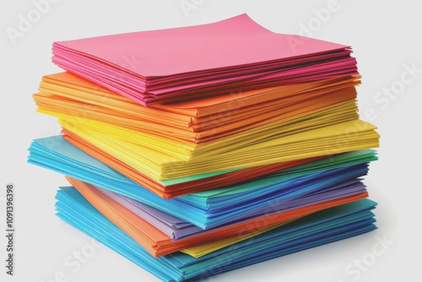 Fototapeta Colorful sticky notes neatly stacked on a white background.