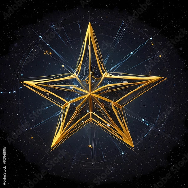 Obraz A bright golden stars, surrounded by other smaller, fainter stars on black background