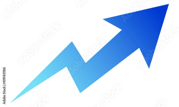 Obraz 上向き・折れ線グラフ風・ガタつき矢印・グラデーション青