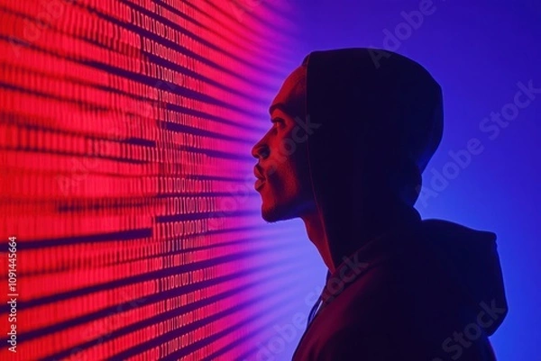 Fototapeta Mysterious Hacker in a Dramatic Cyber Scene
