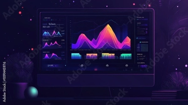 Fototapeta A computer monitor displays a colorful graph with a purple background