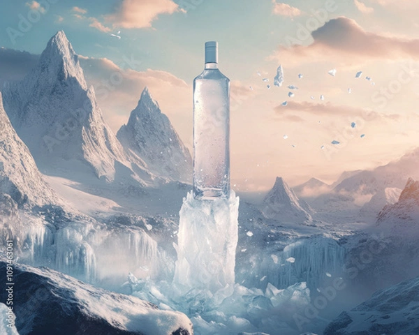 Obraz Ice-crystal bottle in majestic mountain landscape