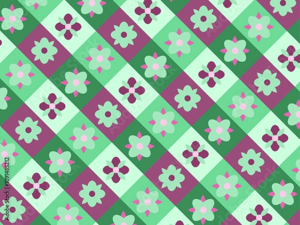 Fototapeta Abstract decorative green geometric shape fabric background pattern 