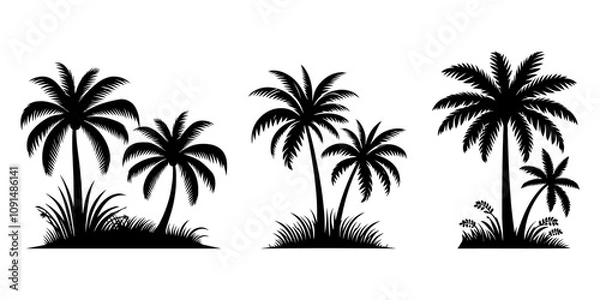 Fototapeta Palm Tree Silhouette,Plam Tree Vector Icon on white background.