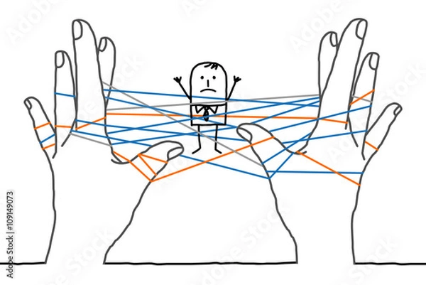 Obraz big hands and cartoon businessman - confused network