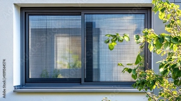 Fototapeta Close-up of a mosquito screen on a window, providing protection against bugs.

