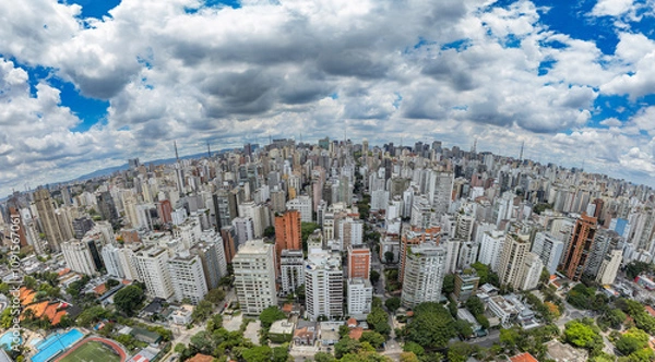 Fototapeta Região com muitas árvores em área nobre de São Paulo, SP em vista aérea formato de panorama. Altíssima resolução. 