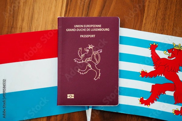 Obraz Passport of Grand Duchy of Luxembourg on the Luxembourg flags background, copy space