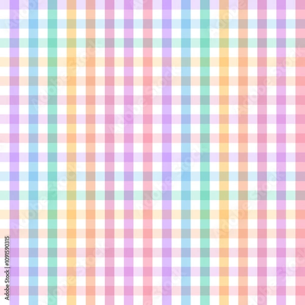 Fototapeta seamless pattern features a pastel-colored checkered design with a rainbow of soft hues, creating a vibrant and cheerful background perfect for spring and summer themes