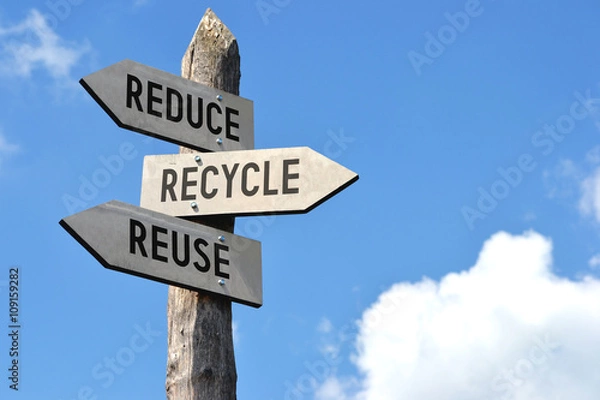 Fototapeta Reduce, recycle, reuse signpost
