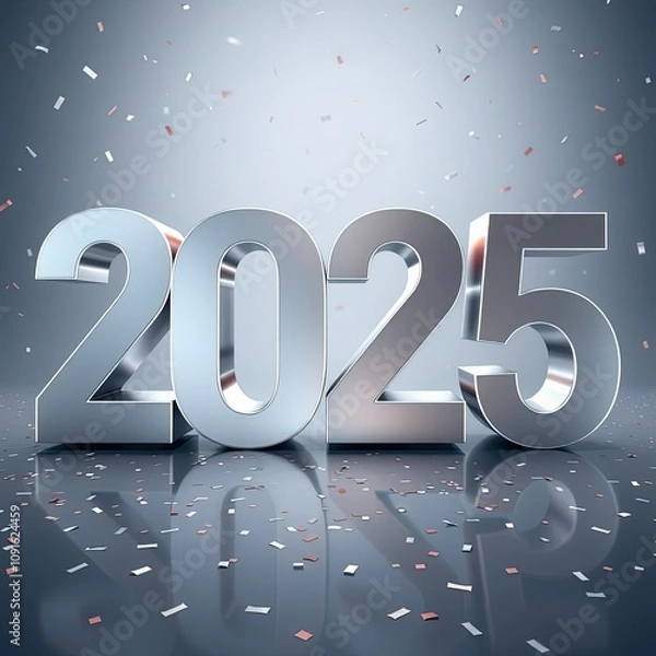 Obraz Metal numbers 2025 on silver background. new year