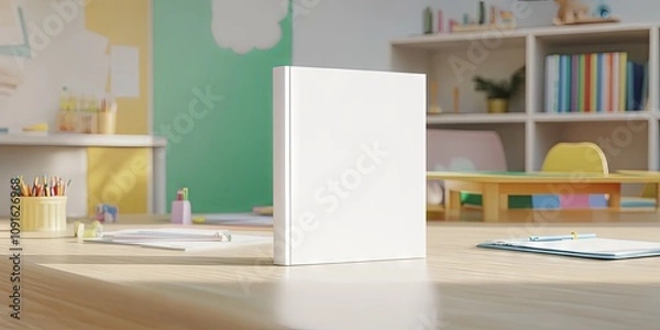 Obraz Blank Book Cover Mockup on a Classroom Desk