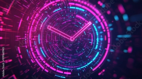 Fototapeta Futuristic Neon Clock Countdown Abstract 3D Digital Timer Design