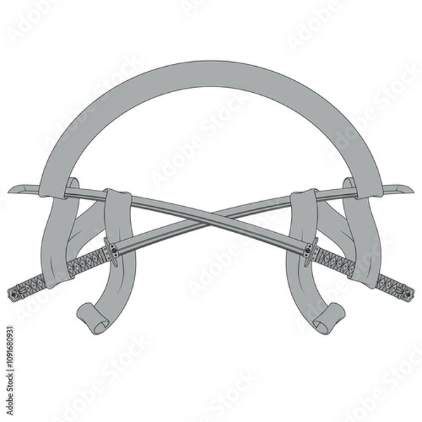 Fototapeta Samurai sword with ribbon, katana from ancient feudal Japan with ribbon, weapon used by samurai warriors with ribbon