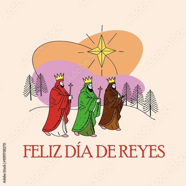Obraz Tarjeta Navideña Tres Reyes y una Estrella