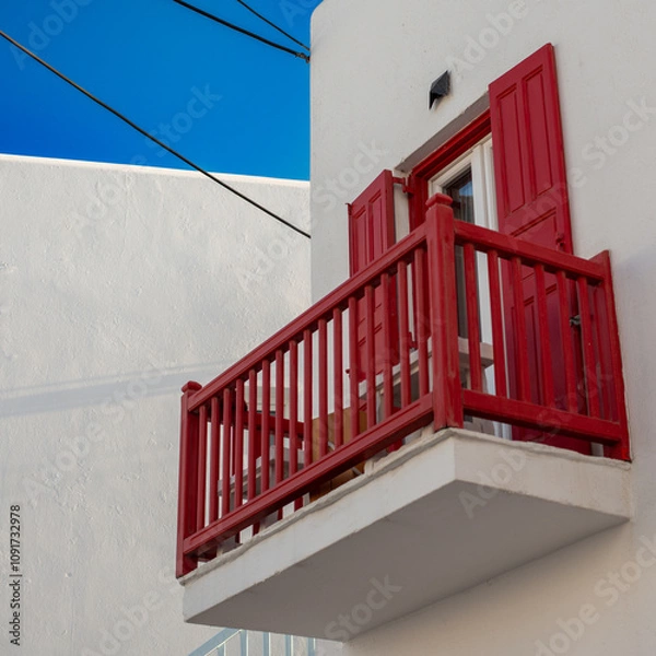 Obraz red and white balcony with staircase