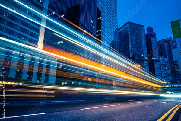 Obraz light trails in the downtown district,hongkong china.